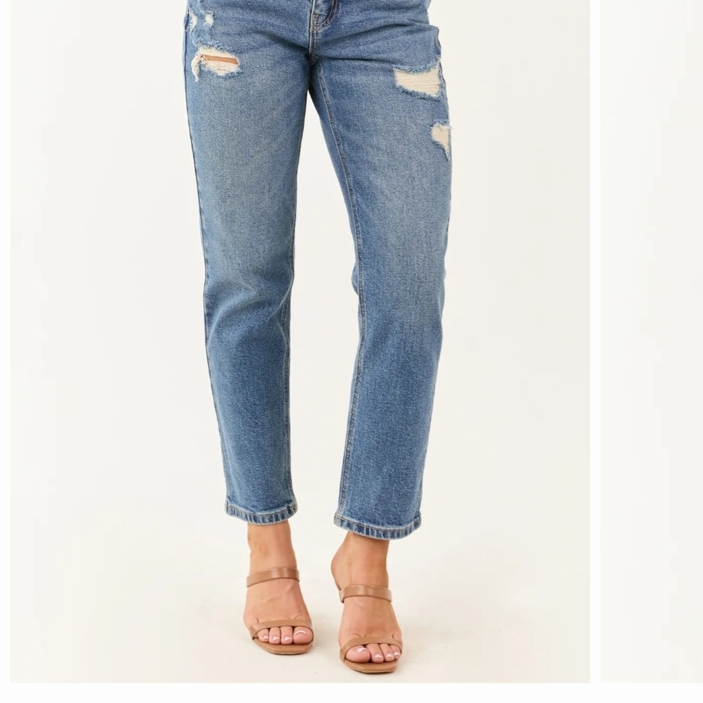 Cello High Rise Straight Leg Jeans Lightly Distressed Size 1